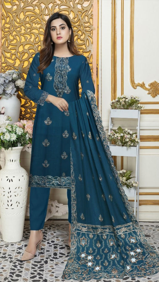 3 Pc - Airjet Dhanak Embroidered Suit