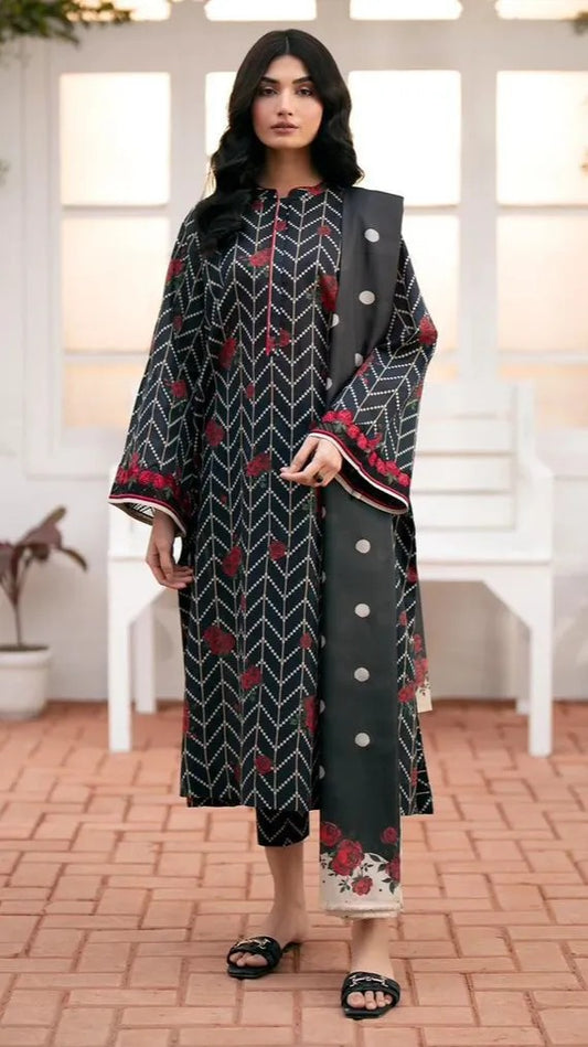 3 Pc - Airjet Khaddar Printed Suit