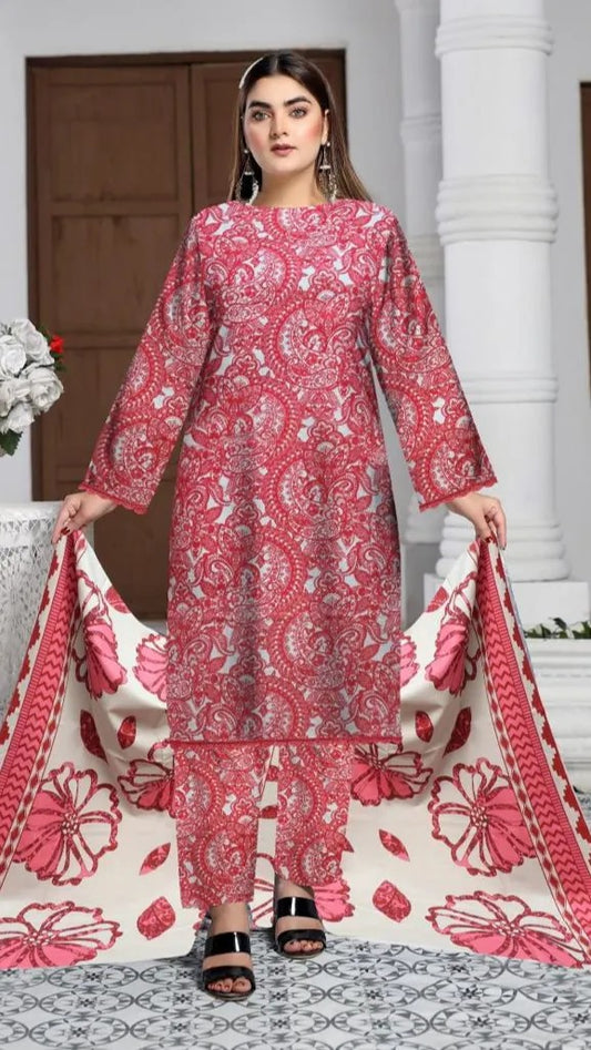 3 Pc - Airjet Khaddar Printed Suit