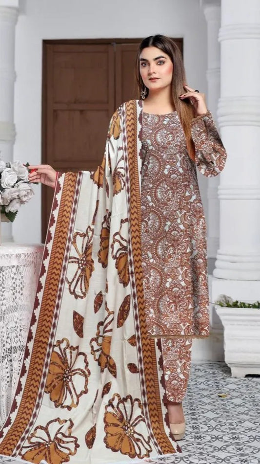 3 Pc - Airjet Khaddar Printed Suit