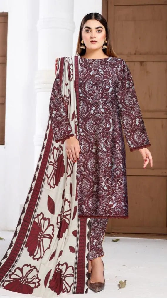 3 Pc - Airjet Khaddar Printed Suit