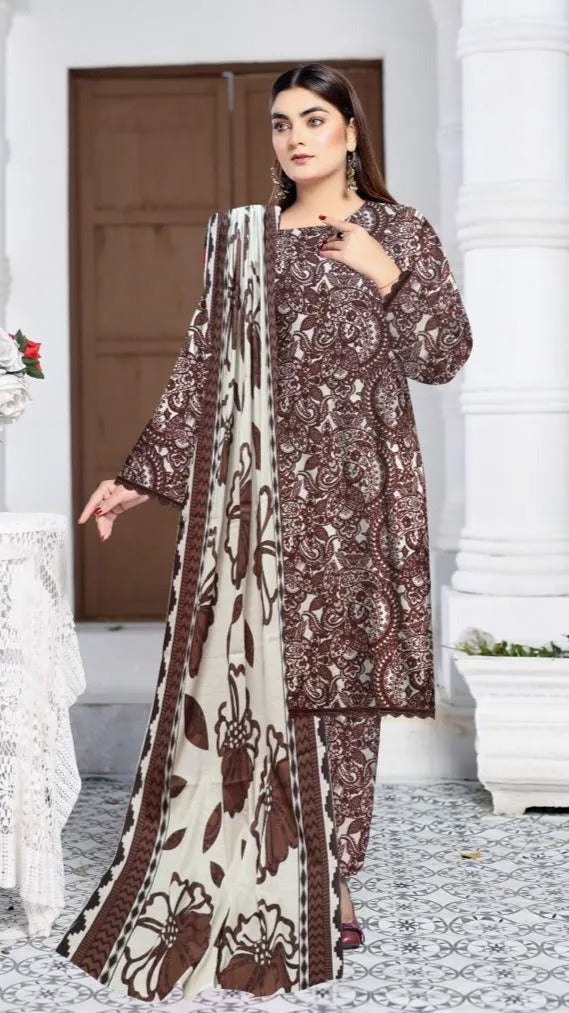 3 Pc - Airjet Khaddar Printed Suit