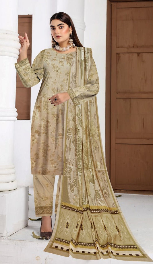 3 Pc - Slub Dhanak Printed Suit