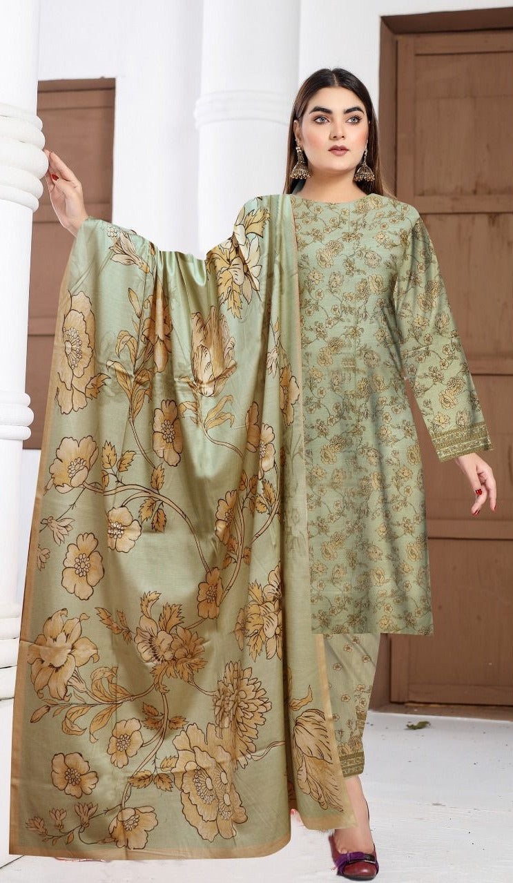 3 Pc - Slub Dhanak Printed Suit