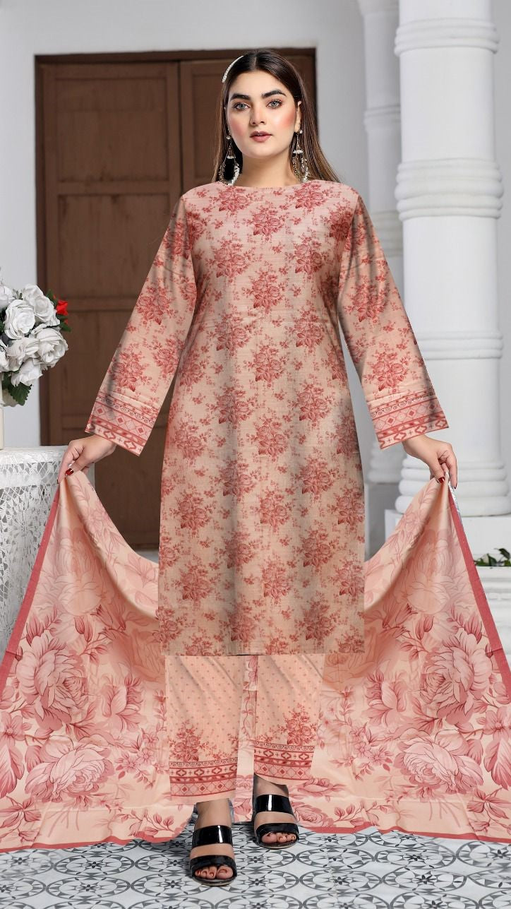 3 Pc - Slub Dhanak Printed Suit