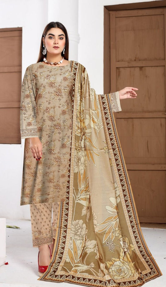 3 Pc - Slub Dhanak Printed Suit