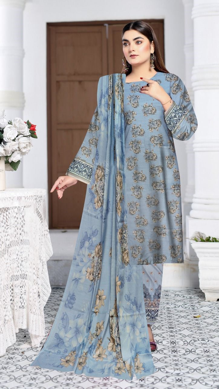 3 Pc - Slub Dhanak Printed Suit