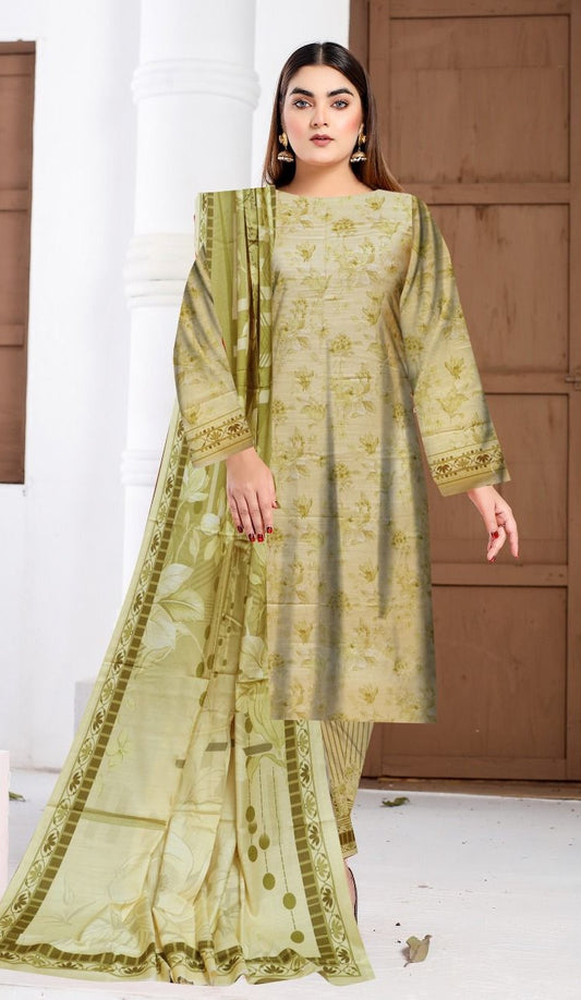 3 Pc - Slub Dhanak Printed Suit