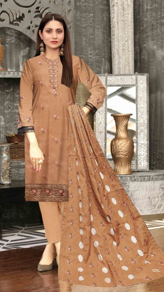 3 Pc - Airjet Dhanak Embroidered Suit