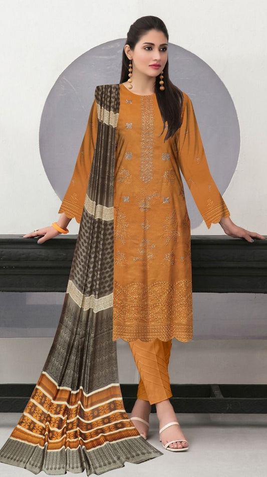 3 Pc - Dhanak Embroidered with Velvet Shawl Suit