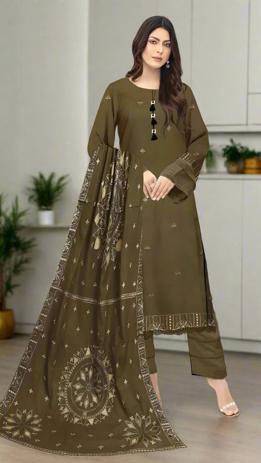 3 Pc - Airjet Dhanak Embroidered Suit