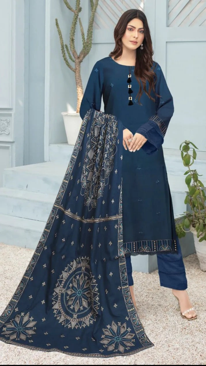 3 Pc - Airjet Dhanak Embroidered Suit